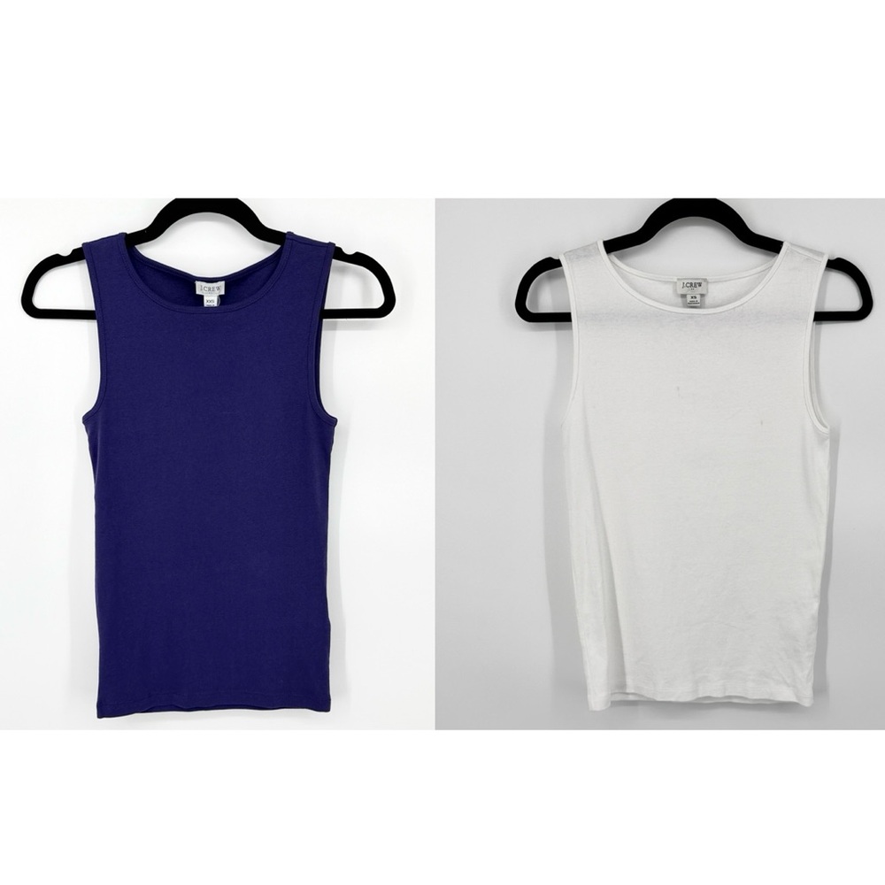 J. Crew Classic White & Navy Tank Top Lot 100% Cotton Size XS XXS